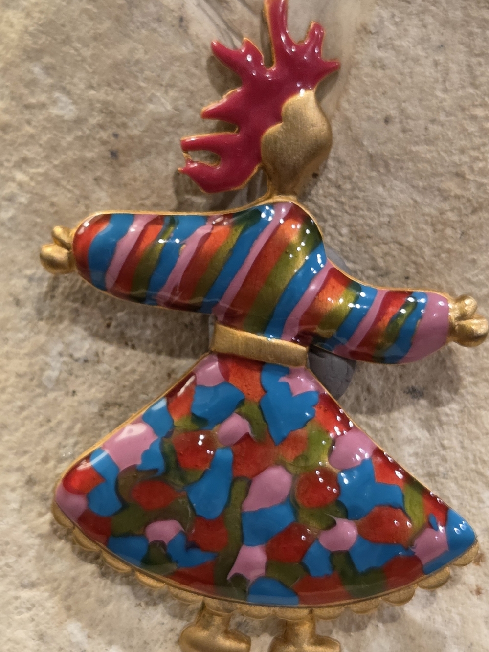 Vintage 1990's Lia Colorful Enamel Dancer Brooch in Multicolor Excellent